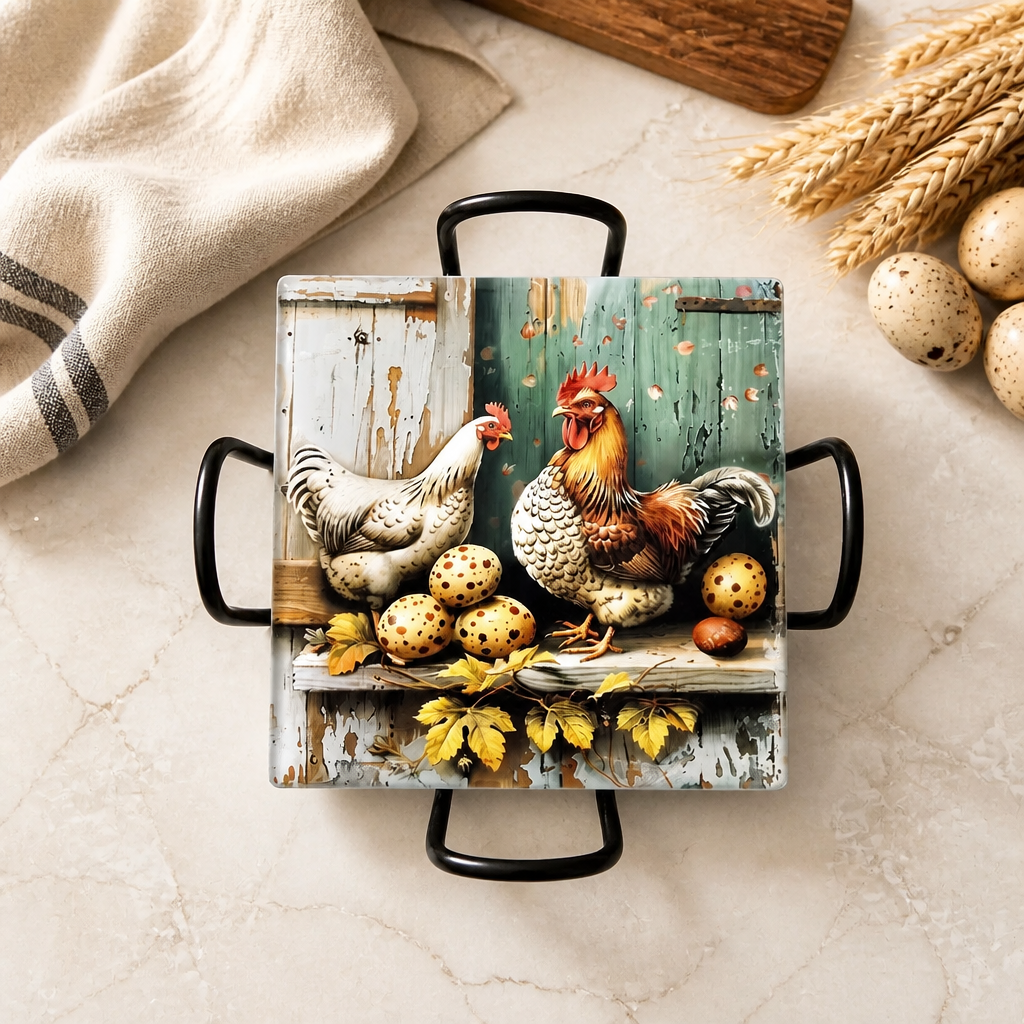 Rustic Farmhouse Chicken Ceramic Coaster Set