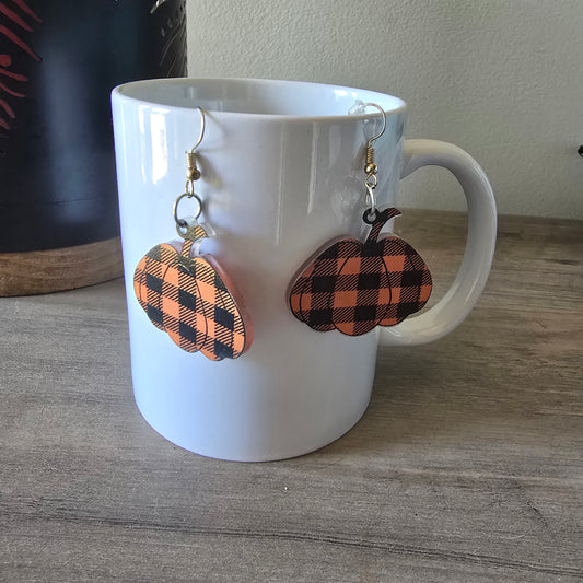 Buffalo Plaid Pumpkin Earrings