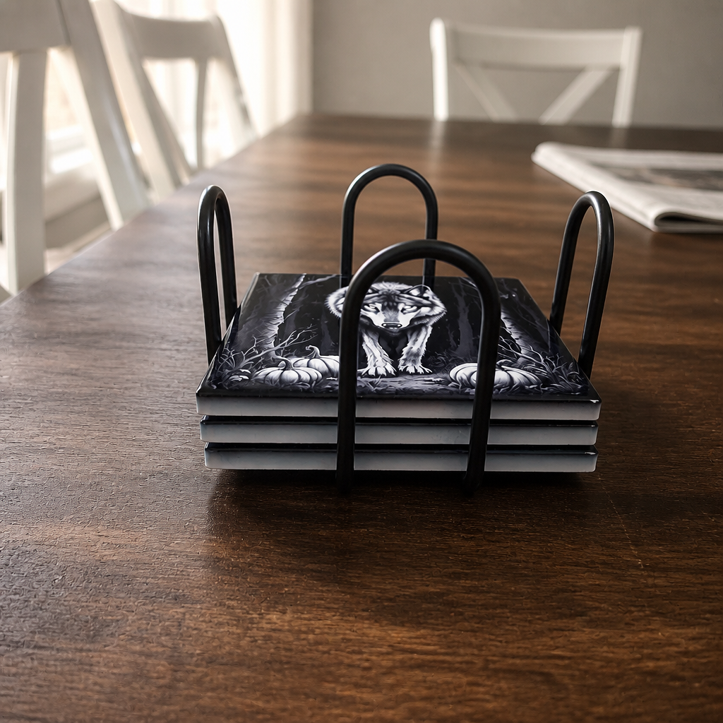 Midnight Wolf Halloween Ceramic Coaster Collection
