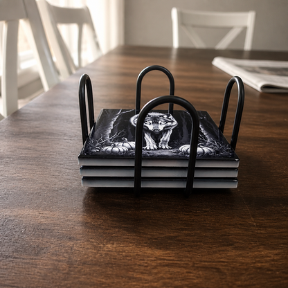 Midnight Wolf Halloween Ceramic Coaster Collection