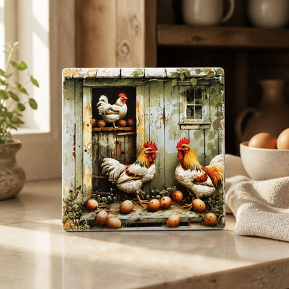 Rustic Farmhouse Chicken Ceramic Coaster Set