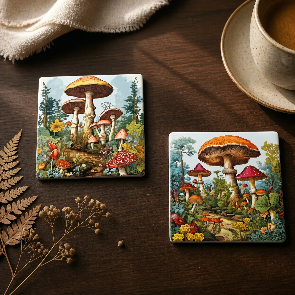 Enchanted Woodland Mushroom Ceramic Coaster