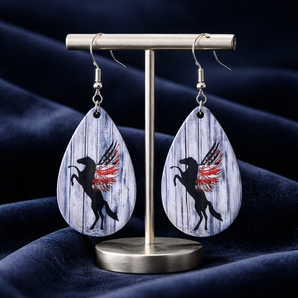 Patriotic Pegasus Teardrop Earrings
