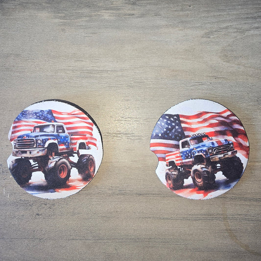 Patriotic Monster Truck Car Coasters