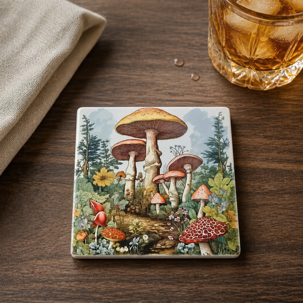 Enchanted Woodland Mushroom Ceramic Coaster