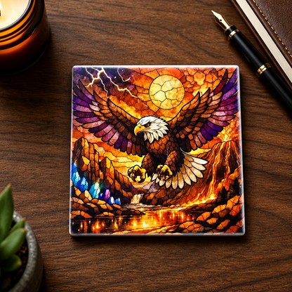 Majestic Eagle Stained Glass Ceramic Coaster Set
