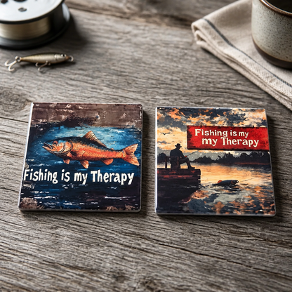 Fishing Is My Therapy Ceramic Coaster Set