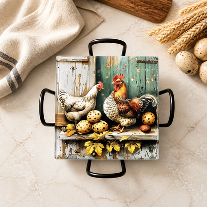 Rustic Farmhouse Chicken Ceramic Coaster Set