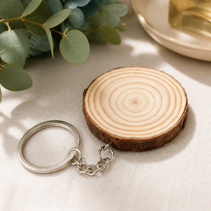Personalized Engravable Wood Slice Keychain