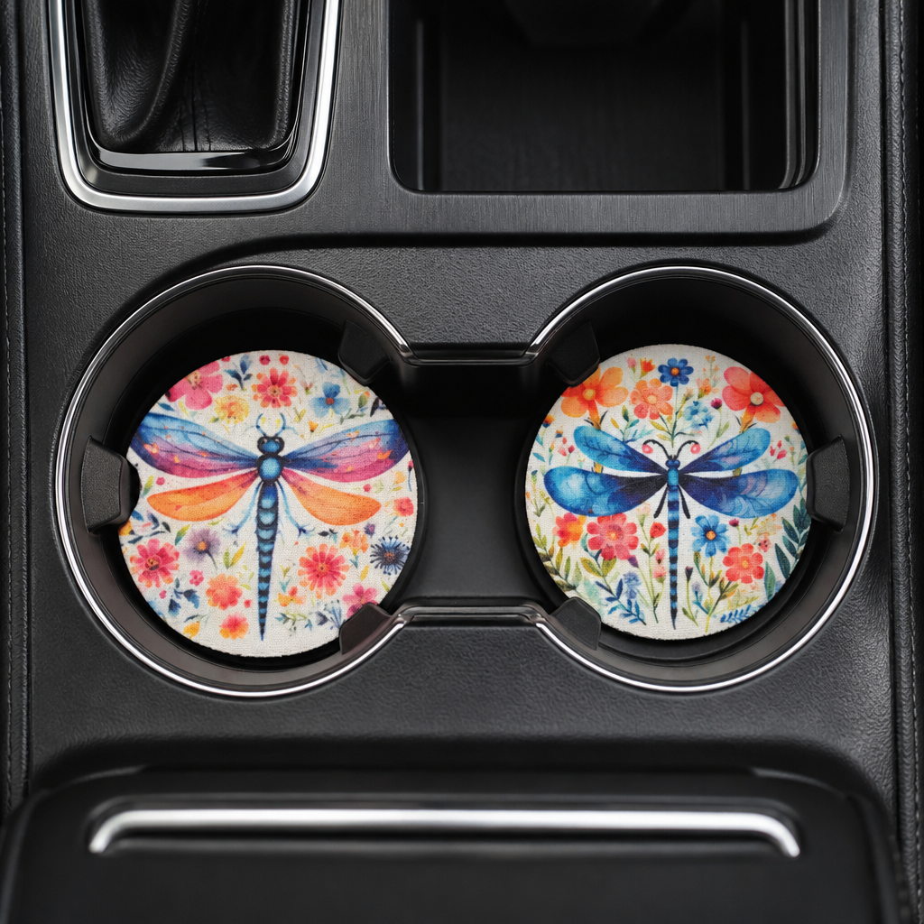 Floral Dragonfly Car Coaster Set