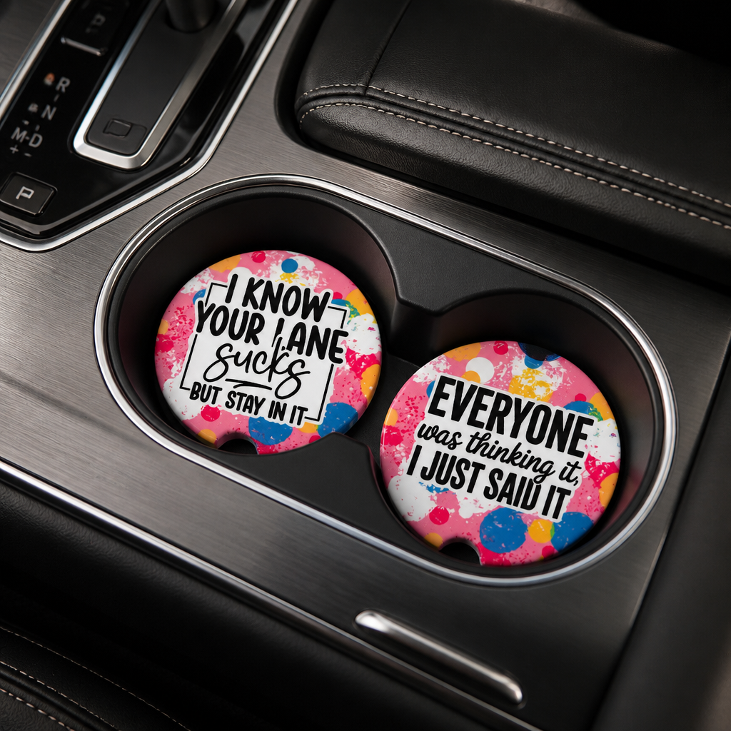Stay in Your Lane Ceramic Car Coaster Set