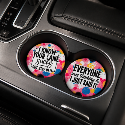 Stay in Your Lane Ceramic Car Coaster Set