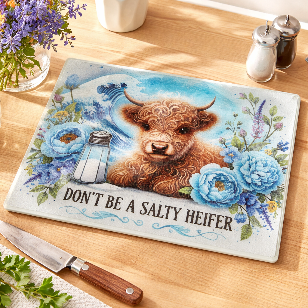 Don't Be A Salty Heifer Glass Cutting Board