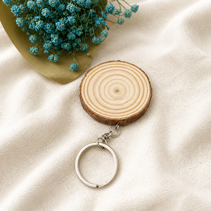 Personalized Engravable Wood Slice Keychain