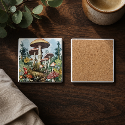 Enchanted Woodland Mushroom Ceramic Coaster