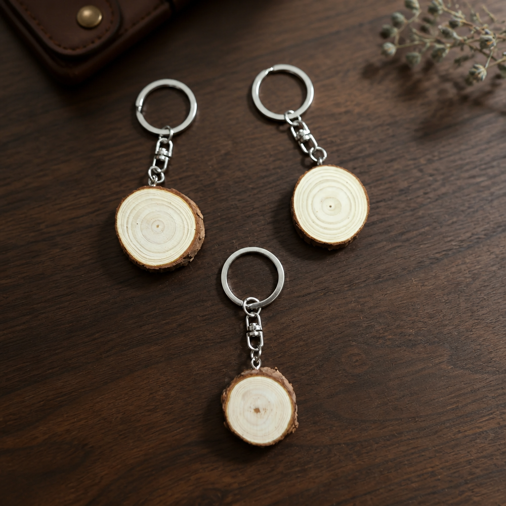 Personalized Engravable Wood Slice Keychain