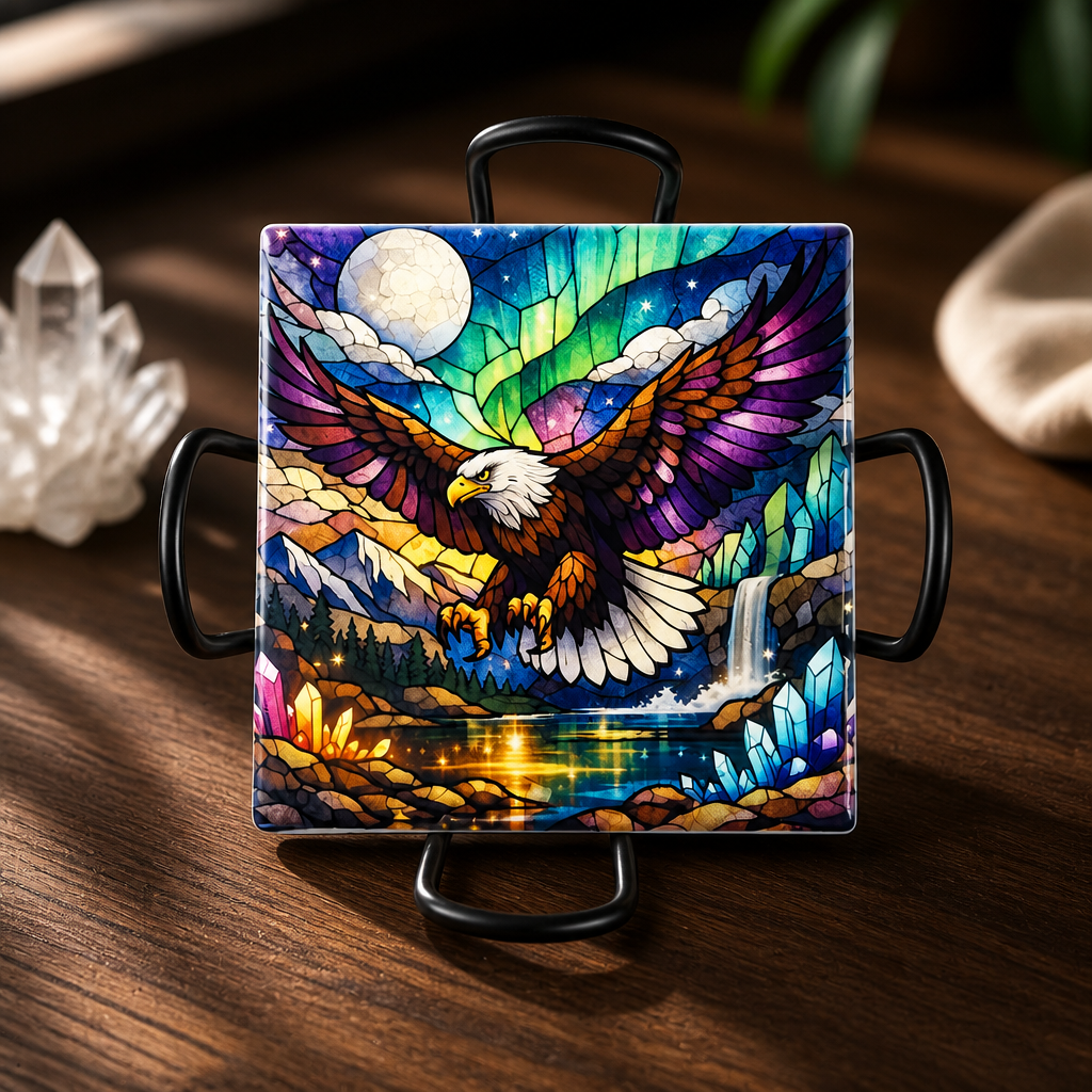 Majestic Eagle Stained Glass Ceramic Coaster Set