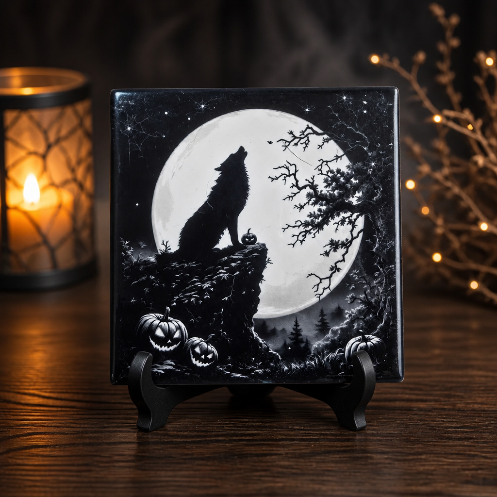 Midnight Wolf Halloween Ceramic Coaster Collection