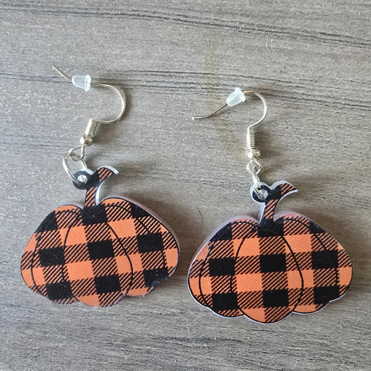 Buffalo Plaid Pumpkin Earrings
